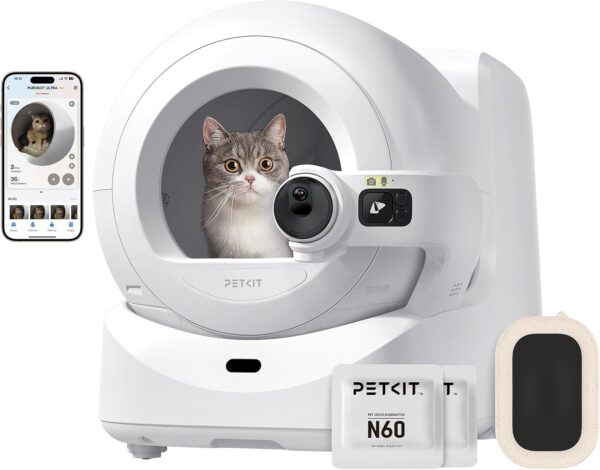 PETKIT PUROBOT Ultra Arenero Gatos Autolimpiable, Cámara AI, Embalaje Automático, Arenero Autolimpiable para Gatos, 2,4 G y 5 G WiFi, App Control, Eliminación de Olores, 70L, para Varios Gatos