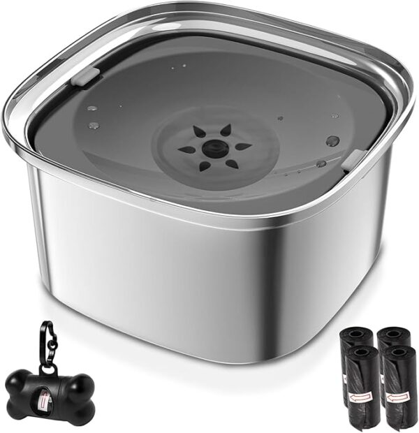 Bebedero Perro Acero Inoxidable 3L | Cuenco de Agua Antigoteo Antisalpicaduras Antivuelco | Accesorio Perros Portátil Interior Exterior | Antideslizante | Dispensador y 4 Bolsas de Regalo
