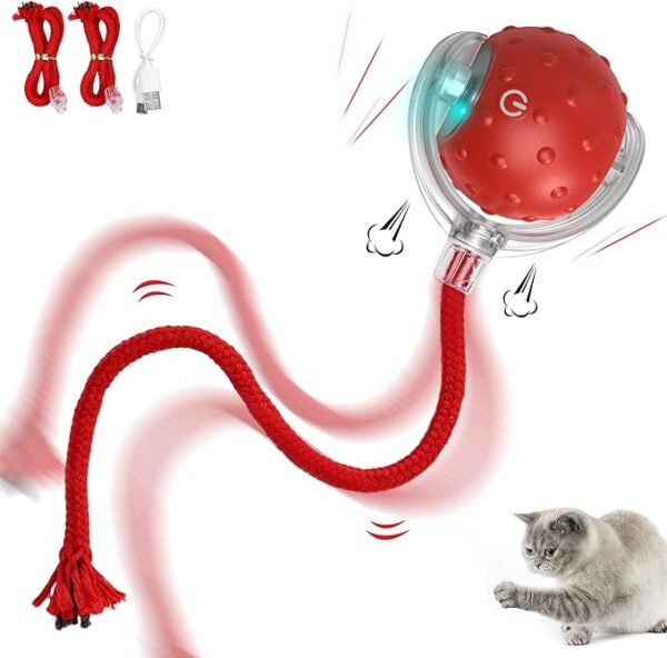 IOKHEIRA Juguetes interactivos para Gatos de Interior Juguetes eléctricos para Gatos con Cuerda Larga de rotación automática