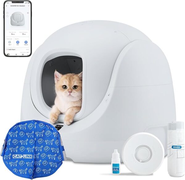 Catlink Baymax-Lite arenero autolimpiable, con monitoreo de Salud para Gatos, Compatible con Control Remoto Mediante App, Ofrece 4 Modos de...