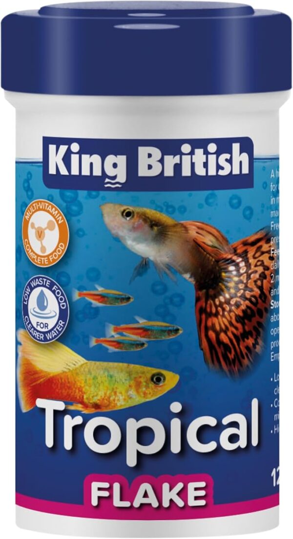 King British | Copos para Peces Tropicales 12g: Alimento Completo con Multivitaminas, Ingredientes Naturales para Acuario