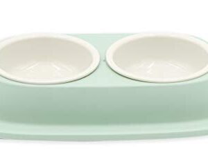 Comedero y Bebedero Doble Aimé para Perros y Gatos Pequeños, Base Antideslizante y Antiderrames, 2 Cuencos Extraíbles de 230 ml, Apto Lavavajillas