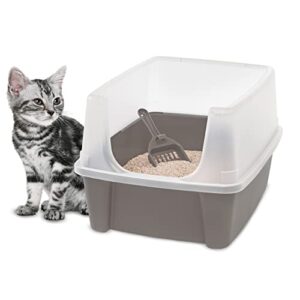 Iris Ohyama Arenero para Gatos Grandes y Pequeños con Pala, Caja de Arena de Fácil Limpieza y Pared Transparente, Libre de BPA, Capacidad 7kg
