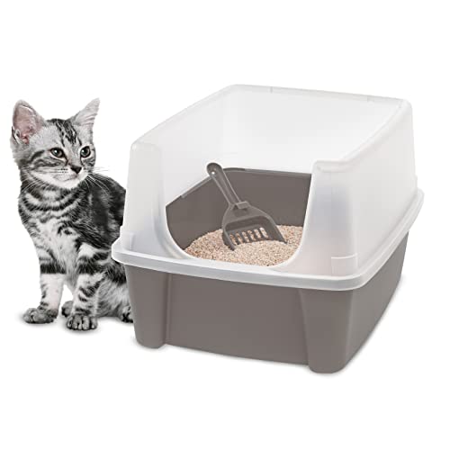 Iris Ohyama Arenero para Gatos Grandes y Pequeños con Pala, Caja de Arena de Fácil Limpieza y Pared Transparente, Libre de BPA, Capacidad 7kg