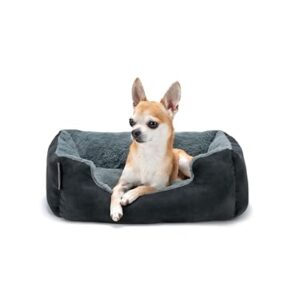 Cama para Perros lionto con Cojín Reversible y Base Antideslizante, Entrada Baja y Fácil Limpieza, 50×37 cm – Negro/Gris