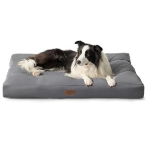 Bedsure Cama Perro Grande Impermeable 91x68x10 cm – Colchón Lavable, Antipelo, Suave y Resistente para Mascotas (Gris Oscuro, Talla L)