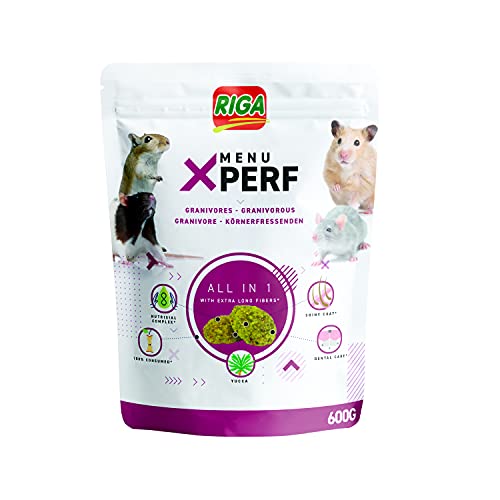 Riga Menú X'Perf para Roedores – Mezcla Nutritiva con Aceite de Salmón y Prebióticos, Ideal para Hámsters, Ratones, Jerbos y Ratas, 600g