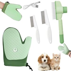 Guantes de Cepillado y Peine Autolimpiante para Mascotas – Juego 4 en 1 para Gatos y Perros, Elimina Pulgas, Caspa y Nudos, Antiestático con Pulverización y Autolimpieza