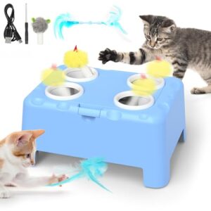 Juguete Interactivo Automático para Gatos 2-en-1 Iokheira con Ratón, Pluma y Accesorios Recargables por USB – Juguete de Golpea un Topo para Gatitos