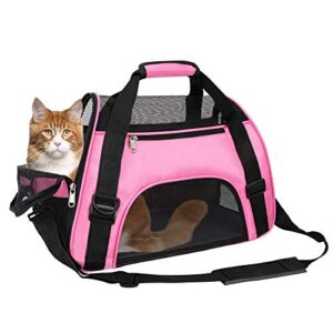 Bolsa de Transporte para Mascotas Pequeñas TIYOLAT, Lona Rosa, Aprobada por Aerolíneas – Para Perros Pequeños, Gatos, Cachorros y Pájaros, 43×22,7x29cm