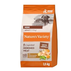 Nature’s Variety No Grain Pienso para Perros Adultos Mini con Pollo 1,5kg – Alimento Nutritivo sin Cereales para Razas Pequeñas