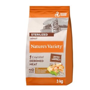 Nature’s Variety No Grain Pienso para Gatos Esterilizados con Pollo 3kg – Alimento Completo y Natural Sin Cereales