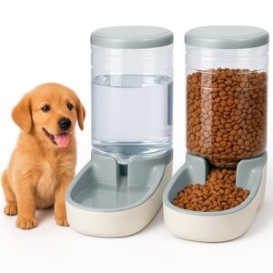 Edipets Dispensador Automático de Comida y Agua para Gatos y Perros – Pack de 2 Unidades de 3.8L cada uno, Alimentador y Bebedero con Tecnología por Gravedad, Fácil de Limpiar (Gris)