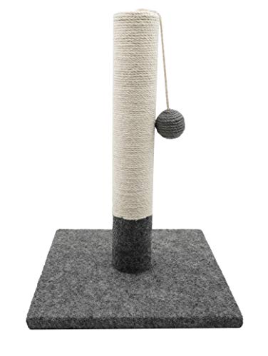 Tyrol Rascador para Gatos Grandes 42cm – Torre Rascador en Yute y Tela Resistente con Diseño Moderno, Pompon Juguete y Base Estable Gris/Blanco