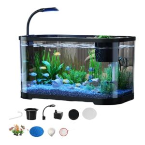 Kit de Inicio para Acuario Pequeño con Filtro y Luz LED – Pecera de Escritorio Sin Marco, Decoración Moderna para Sala de Estar