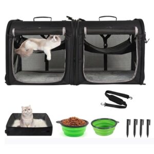 Transportador portátil 2 en 1 Wakytu para perros medianos y gatos grandes – Jaula doble de viaje con bolsa, hamacas, alfombrillas y estacas, ideal para coche y exterior