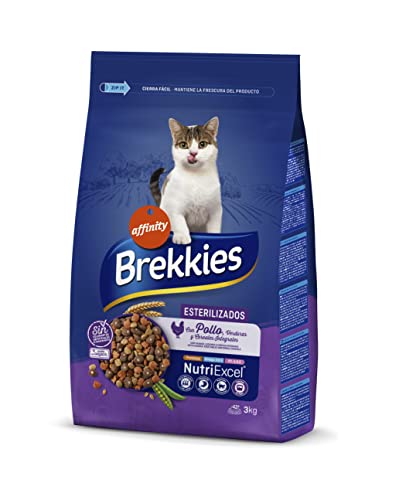 Brekkies Pienso para Gatos Esterilizados con Pollo y Verduras 3kg – Alimento Completo y Equilibrado para Gatos Adultos