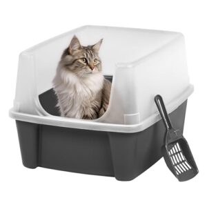 Iris Ohyama Arenero para Gatos Grandes y Pequeños con Pala – Caja de Arena de Fácil Limpieza, Capacidad hasta 7kg, Libre de BPA, Diseño Transparente, Gris