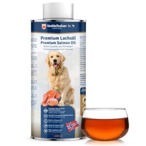 Veddelholzer Aceite de Salmón para Perros 1 Litro – Omega 3 y Vitamina E, Lata Reciclable, Cuidado del Pelaje y Refuerzo Inmunitario