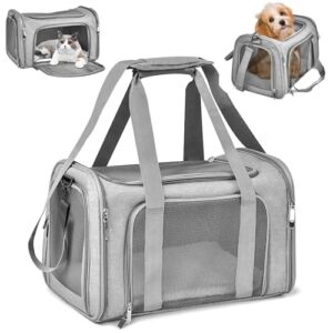 Transportín para Gato y Perro Pequeño Sprifityy 45x30x30 cm – Bolsa Transpirable, Plegable y Segura con Colchón Suave y Correa Ajustable para Viajes (Gris)