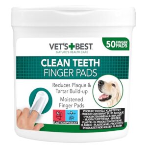Vet’s Best Almohadillas Naturales para Limpieza Dental de Perros y Gatos – 50 Unidades | Toallitas para Dedos que Eliminan Placa y Refrescan el Aliento