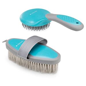 Set de Cepillos para Caballos Navaris – Rasqueta y Cepillo para Cola, Crin y Pelaje | Accesorios Resistentes para Limpieza y Cuidado Equino
