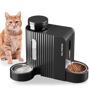 Gardner Pet Comedero y Bebedero Automático 2 en 1 para Gatos y Perros | Dispensador de Comida y Agua por Gravedad con Cuenco de Acero Inoxidable | Sin BPA (Negro, 3L*2)