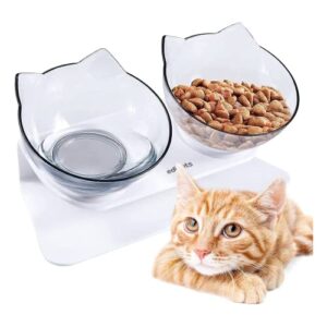 Edipets Comedero y Bebedero Gato Transparente – Doble Tazón Ajustable con Soporte Elevado, Antideslizante, Fácil de Limpiar y Resistente, Cuencos de Viaje para Gatos y Mascotas