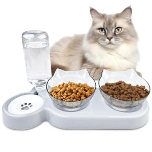 Comedero y Bebedero 3 en 1 para Gatos y Perros Pequeños Ceisazira | Cuenco Doble Ajustable con 15° de Inclinación, Desmontable y Fácil de Limpiar (Gris)