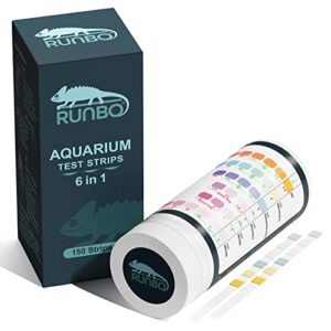 RUNBO Tiras de Prueba Acuario 6 en 1 – Kit de 150 Tiras para Medir Calidad del Agua en Acuarios, Estanques y Tanques de Peces – Dureza, Cloro, Carbonato, Nitrato, Nitrito y pH