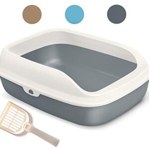 BPS Bandeja Higiénica para Gatos y Gatitos – Arenero Abierto Sanitario de Plástico Resistente con Pala, Fácil de Limpiar, Varios Tamaños y Colores (S, Gris)