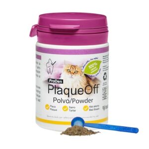 ProDen PlaqueOff Polvo para Gatos 40g – Limpiador Dental 100% Natural, Efectivo contra Placa, Sarro y Mal Aliento, Aprobado por Veterinarios y VOHC