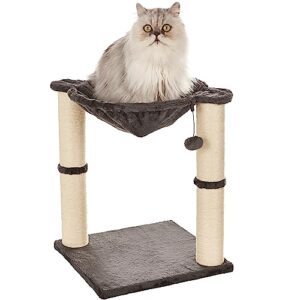Torre en árbol para gatos con hamaca, cama y poste rascador Amazon Basics – 40,6×50,8×40,6 cm, gris | Espacio ideal para el descanso y juego felino