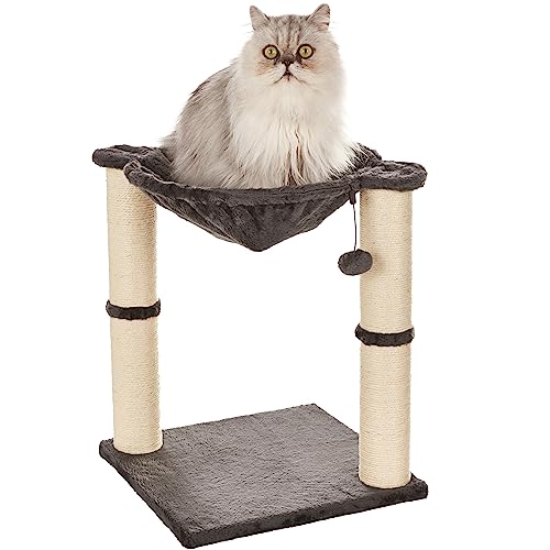 Torre en árbol para gatos con hamaca, cama y poste rascador Amazon Basics – 40,6x50,8x40,6 cm, gris | Espacio ideal para el descanso y juego felino