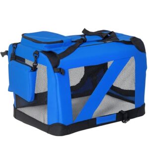 Bolsa de Transporte para Perros y Gatos Pawhut – Espaciosa, Plegable, 4 Entradas, Azul/Negro, 60x42x42 cm, con Ventilación y Almacenaje para Viajes y Traslados