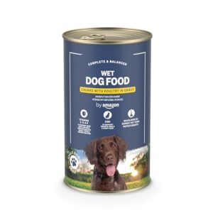 Comida húmeda para perros adultos by Amazon – Trozos de ave de corral en salsa, alimento completo con vitaminas y proteínas, 1,24 kg