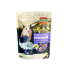 Riga Menú Premium para Roedores Granívoros – Mezcla Natural de Semillas, Cereales, Verduras, Frutas y Nueces | Trinutrición, Vitaminas y Minerales | 500g | Alimentación Saludable para Roedores