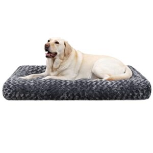 Cama para Perro Grande KSIIA 90x60cm Antiestrés, Colchoneta Lavable y Antideslizante, Cojín Acolchado para Mascotas Grandes – Gris Oscuro