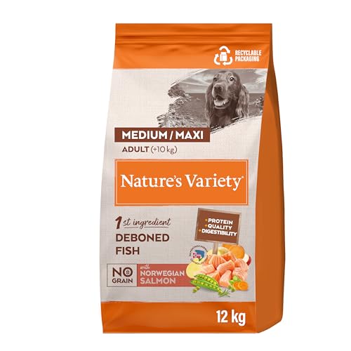 Nature's Variety No Grain Salmón Noruego - Pienso Sin Cereales para Perros Adultos Grandes y Medianos, 12kg
