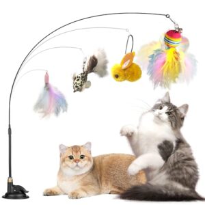 Juguetes Ventosa para Gato LURNODY – Pack de 6 Juguetes Interactivos con Plumas Naturales y Ventosa Reutilizable, para Caza y Diversión de Gatos Pequeños y Grandes