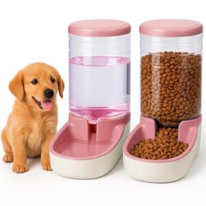 Edipets Dispensador Automático para Gatos y Perros – Pack 2 en 1 de Comedero y Bebedero 3.8L (Rosa) | Alimentador para Mascotas, Fácil de Limpiar y Gran Capacidad