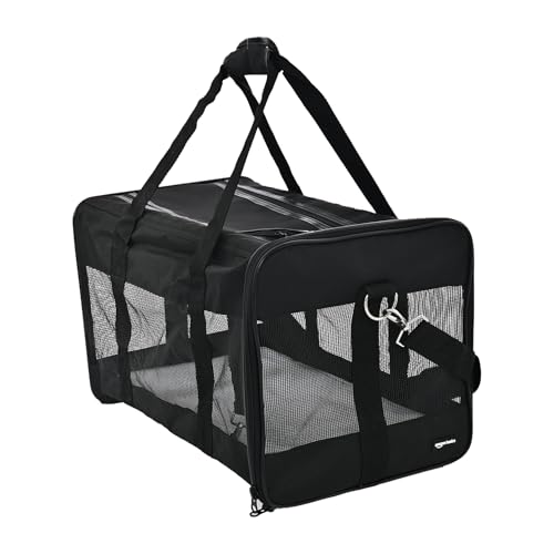 Amazon Basics Bolsa Transportadora para Mascotas Mediana – Transportín de Viaje para Gato y Perro de hasta 7,3 kg, Laterales Blandos, Ventilación Óptima, Negro, 42x27x28 cm