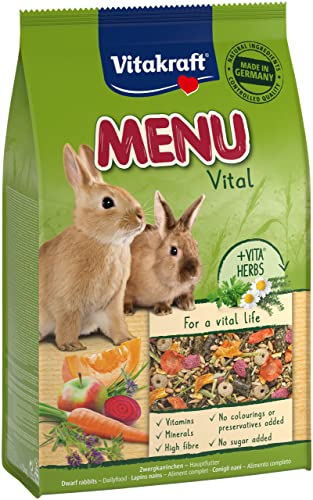 Vitakraft Menu Vital para conejos enanos – Comida natural con alfalfa, manzana y calabaza, sin cereales ni azúcar añadido, 3kg