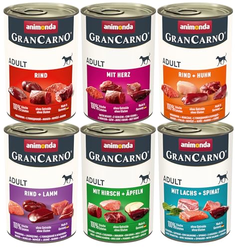 animonda GranCarno Comida Húmeda para Perros Adultos – Alimento Natural 100% Carne Fresca, Sin Cereales ni Soja, Pack 6 x 400 g