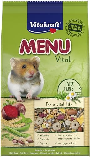 Vitakraft Menu Vital 1kg: Comida Saludable para Hámsters sin Azúcar ni Cereales, con Verduras, Frutos Secos y Vitaminas Esenciales