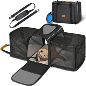 Transportín Expandible para Gatos Morpilot – Bolso de Viaje Aprobado por Aerolíneas, Plegable, Seguro y Transpirable, para Gatos y Cachorros hasta 7 kg, con Almohadilla Lavable y Ventanas de Malla (45x36x30cm)