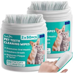 Toallitas limpiadoras dentales para perros y gatos – 100 unidades | Almohadillas para el cuidado bucal de mascotas | Aliento fresco e higiene dental sin cepillado