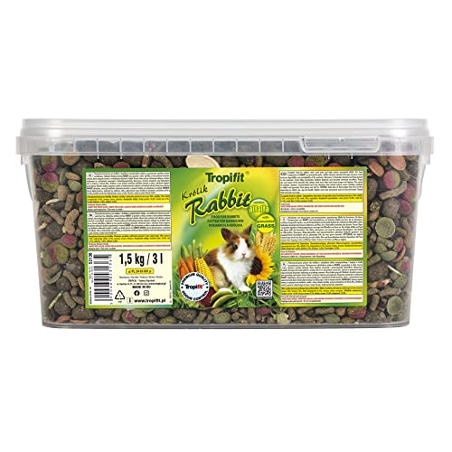 Alimento Completo para Conejos Tropical Rabbit 3L/1,5kg con Algarroba y Alfalfa, Rico en Proteína y Fibra para una Salud Óptima