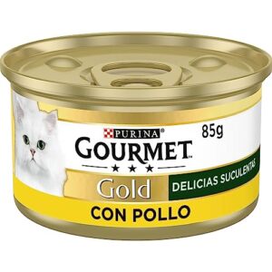 Purina Gourmet Gold Delicias Suculentas: Comida Húmeda para Gatos con Pollo, Pack de 24 Latas de 85g