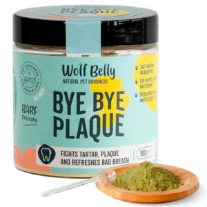 Wolf Belly Polvo Antisarro para Perros y Gatos 180g – Elimina Sarro y Mal Aliento, 100% Natural, Alternativa al Cepillo Dental – Suplemento Bucal con Algas y Omega-3